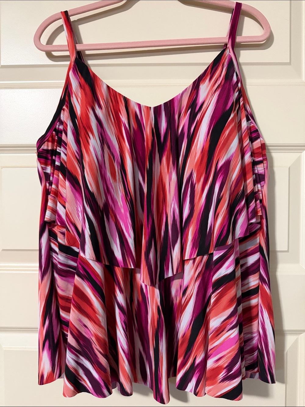 Women’s Multicolor Strappy Swim Tankini Top - Pink & Red Print